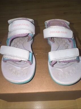 Dream Pairs White Sandals with Pink and Teal Accents for Kids